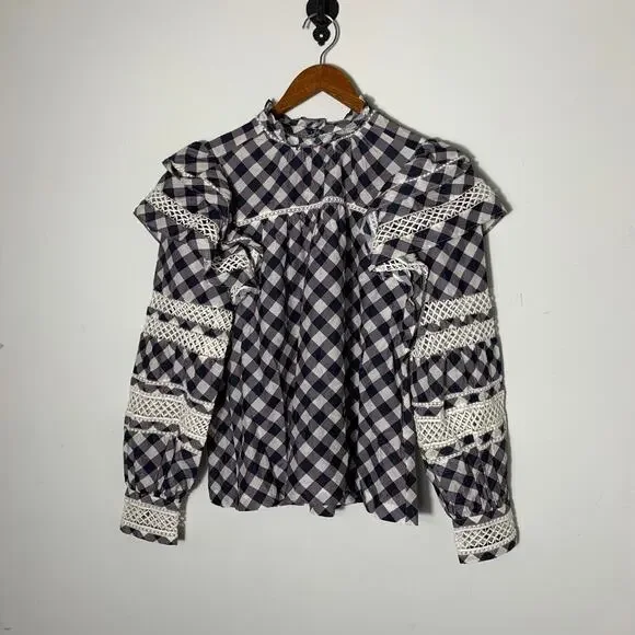 Womens Marie Oliver Que Blouse - Indigo Plaid Size XS EUC! - Picture 3 of 6
